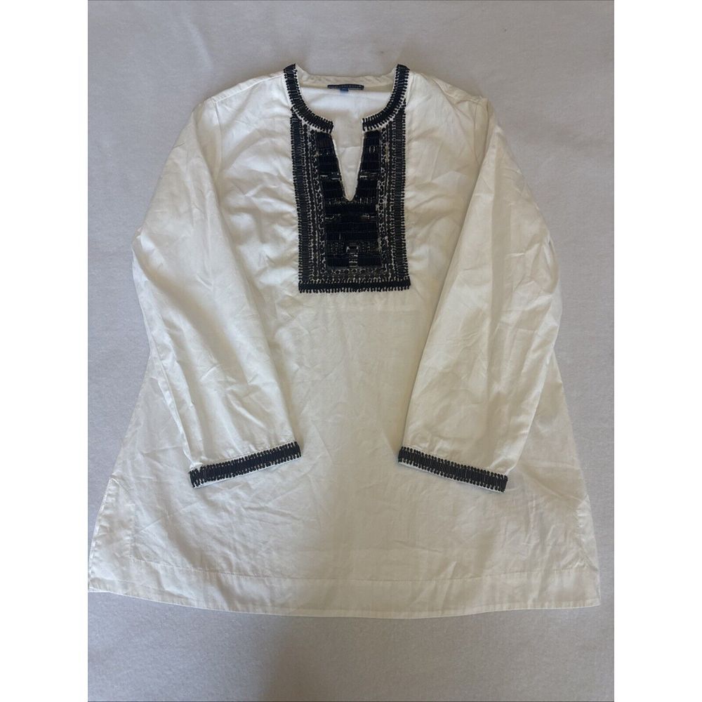 RSVP By Talbots White Blouse V Neck Blouse Sequins Women's Size M‎